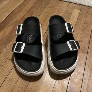 Arizona Chunky Papillio Black and White Buckle Sandals - Birkenstocks